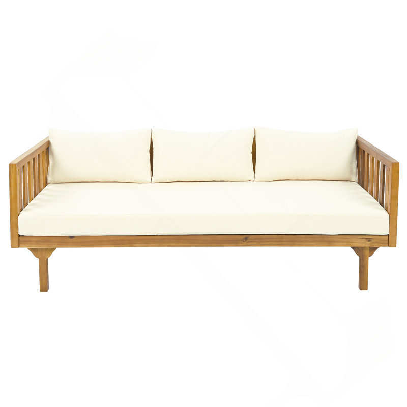 3-Seater Daybed, Beige Upholstered Sofa Daybed, Beige, Natural