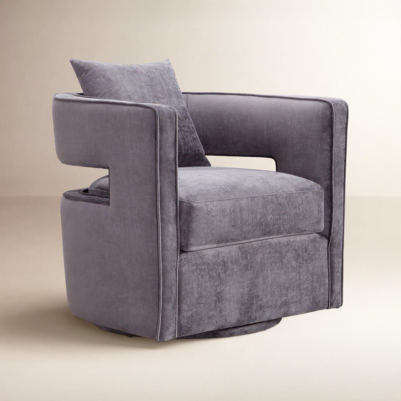 Velvet Swivel Barrel Chair, Gray Velvet