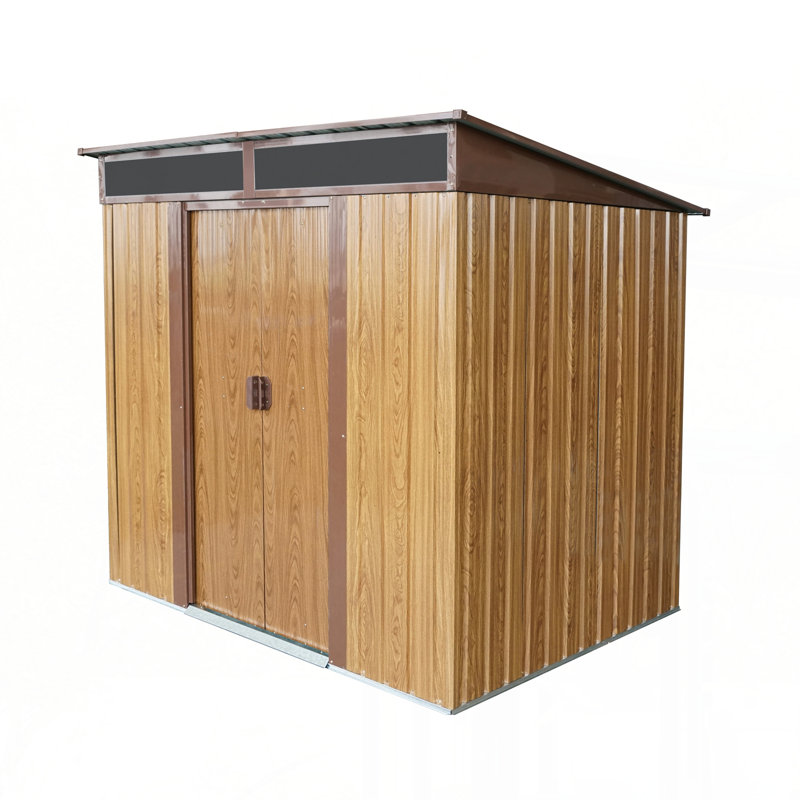 6Ft X 5Ft Outdoor Metal Storage With Transparent Plate And Foundation,Brown, Coffee, 70.84" H x 72.46" W x 54.74" D