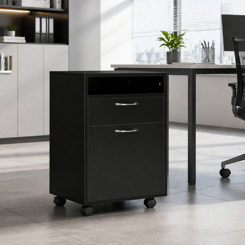 Mobile Storage Cabinet Organizer With Drawer And Cabinet, Printer Stand With Castors,, Black