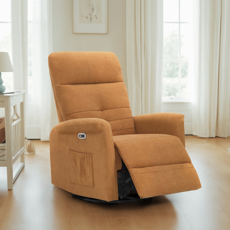 Winta Swivel Glider Power Recliner Chair, Fabric Upholstered, Brown Fabric