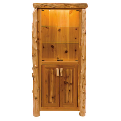 Traditional Cedar Log Lighted China Cabinet