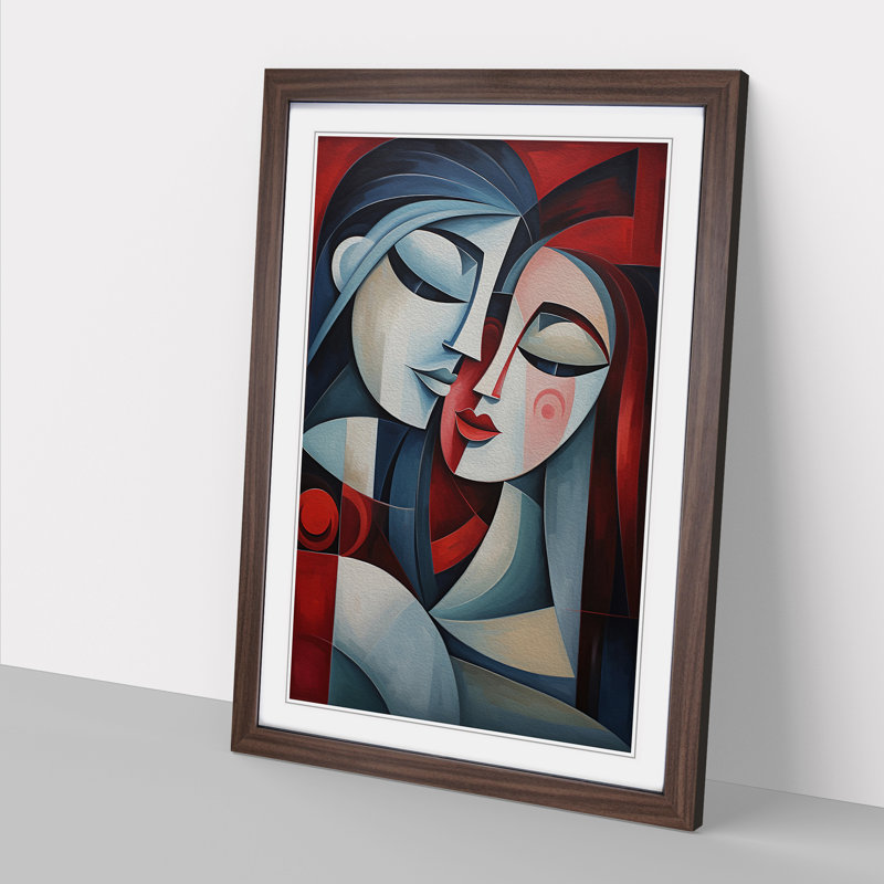 XYZ-FRM-V1223-4382 Lovers Cubism No.4 - Single Picture Frame Print on Wood, Walnut , 34cm H x 25cm W x 2cm D