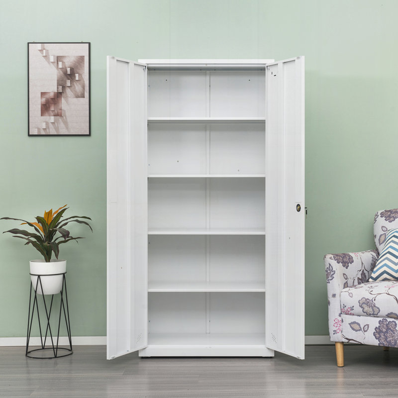 High Storage Cabinet with 2 Doors and 4 Partitions to Separate 5 Storage Spaces, White