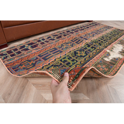 Charming Vintage Turkish Accent Rug With Geometric Design Perfect For Living Room Decor