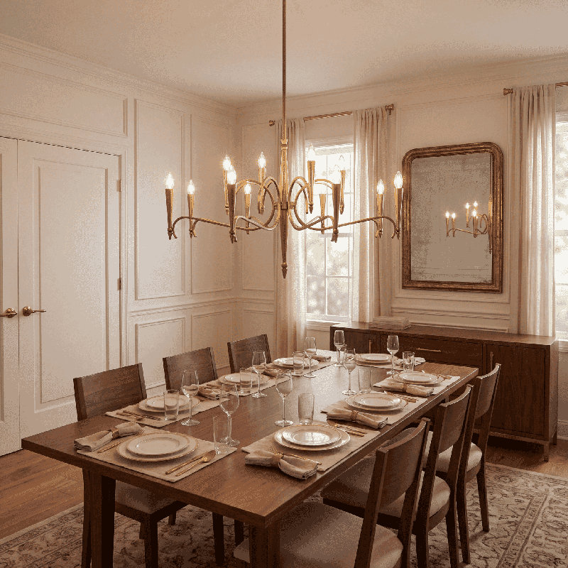 Lustre 12 lumières en laiton Riviera, H 24,63 po x l 44 po x P 44 po, 12 lumières