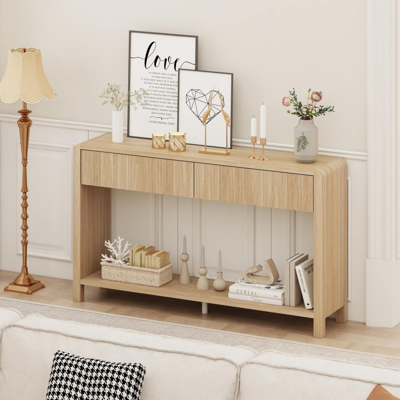 Guinna 2-Drawer Wood Console Table, Light Walnut