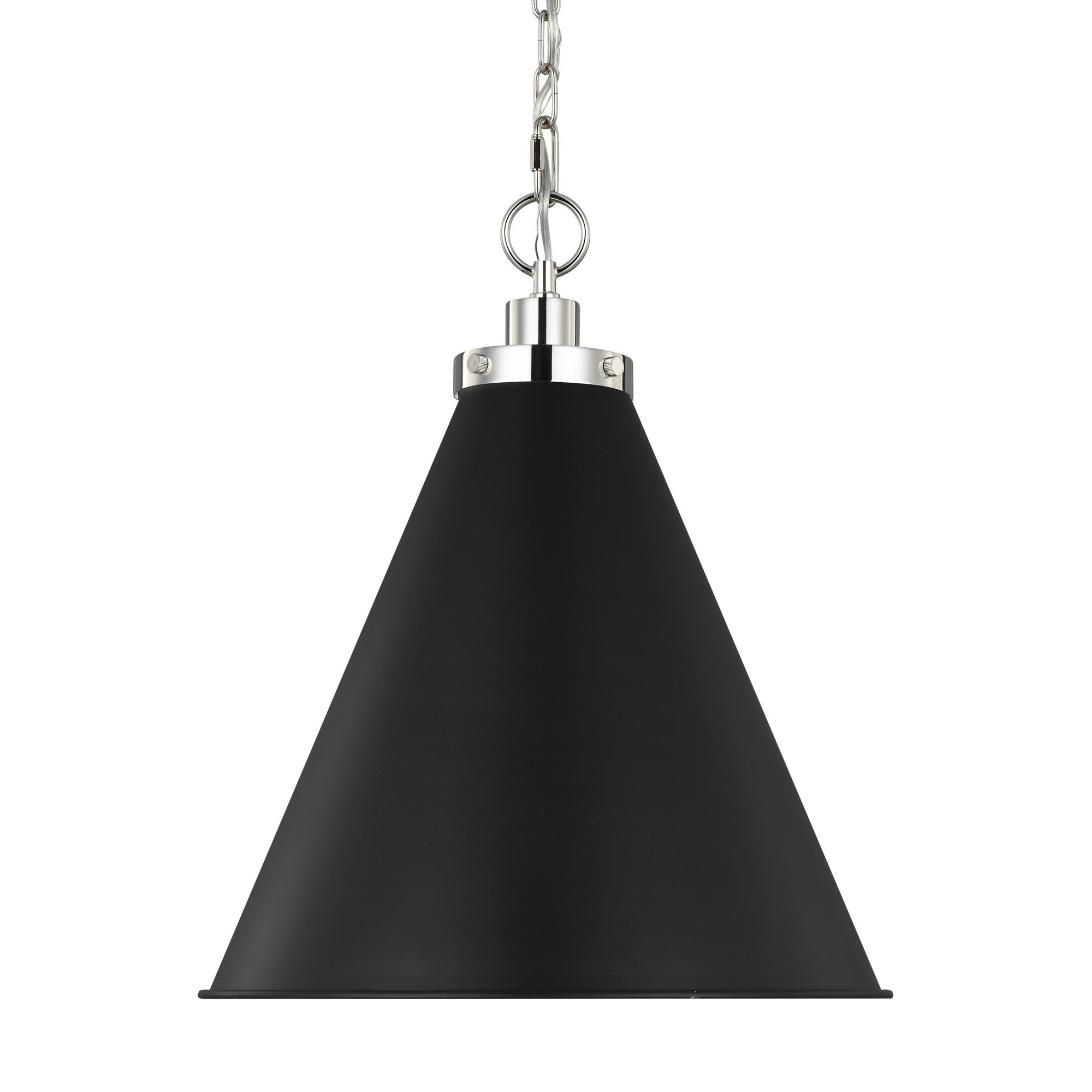Arnell Single Light Metal Dimmable Pendant, Midnight Black, 19" H x 15.625" W x 15.625" D, Polished Nickel