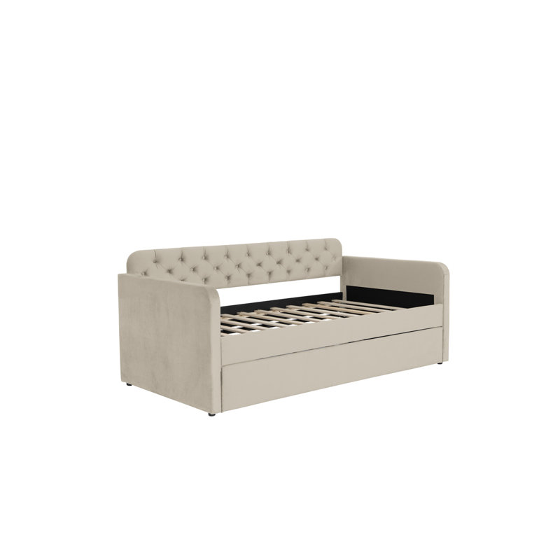 Jennessa Upholstered Daybed with Trundle, Light Beige
