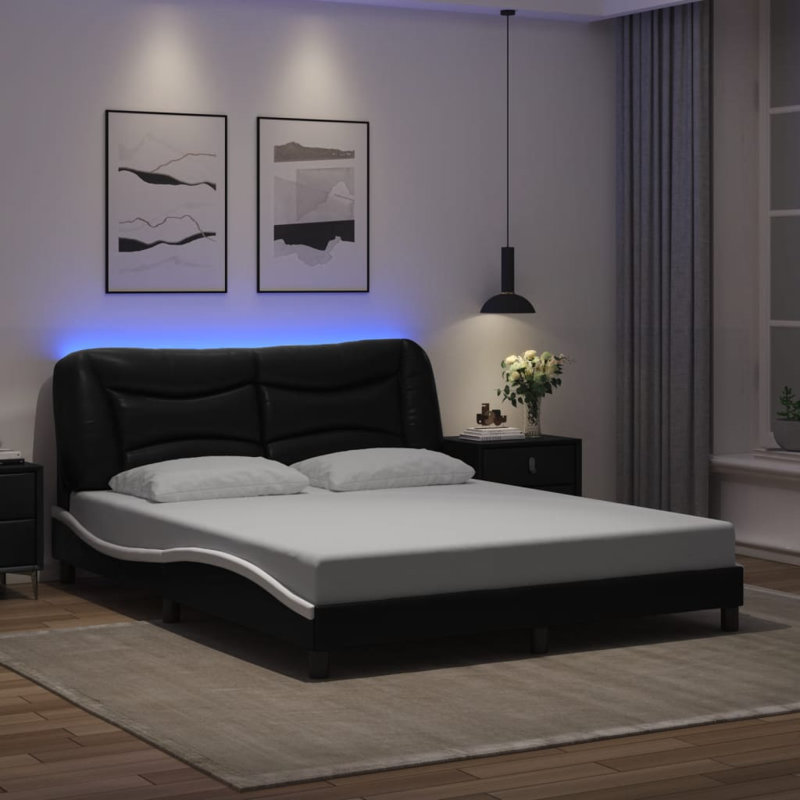 Cadre de lit vidaXL avec DEL sans matelas Hvar noir et blanc 59,8 po x 79,9 po, Grand, Noir