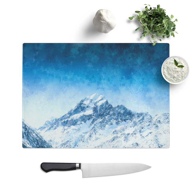 Tempered Glass Snow Covered Aoraki Mount Cook Chopping Board, 28.5 cm x 39 cm
