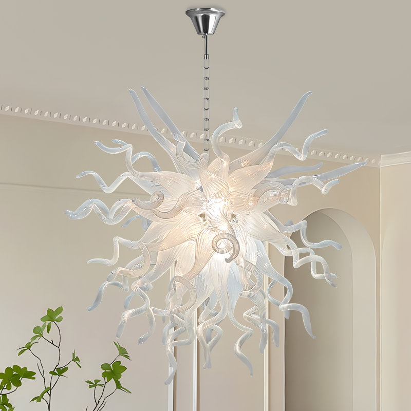 Lustre Serene Waterfall - verre soufflé à la main moderne, 24"Dia