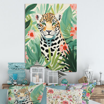 Green And Pink Leopard Tropical Elegance II - Leopard/Cheetah Animal Metal Wall Art