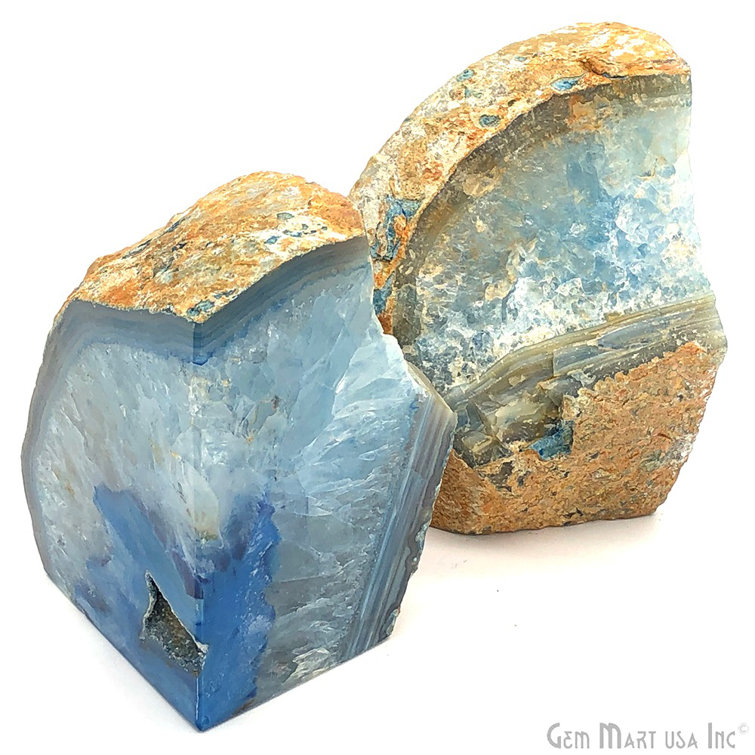Teal Blue Agate Geode Bookends Pair