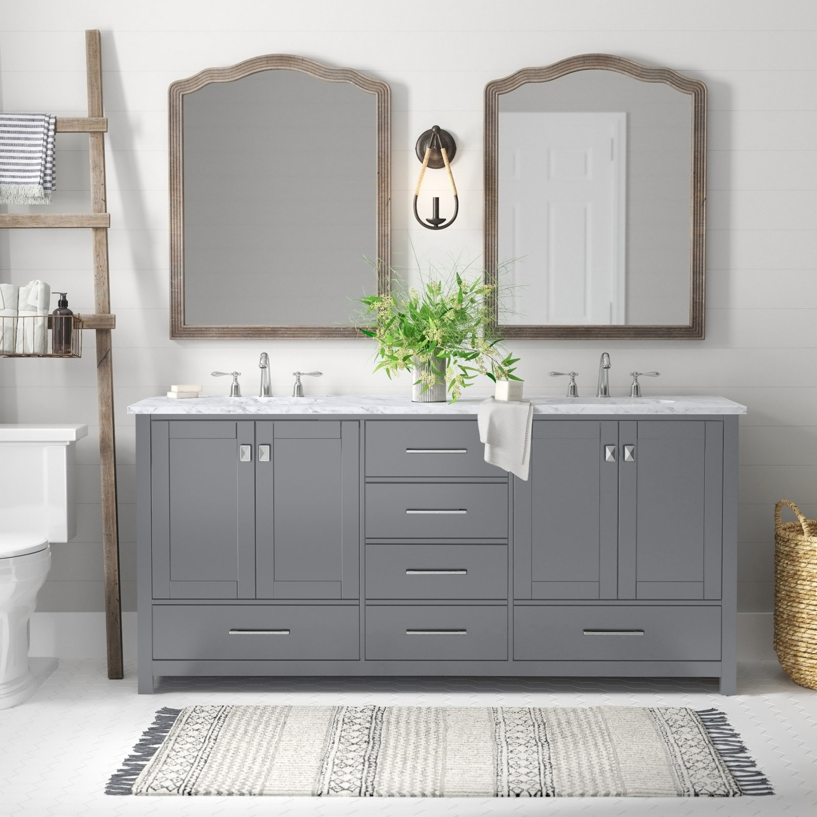 Irene 72'' Double Bathroom Vanity, Gray, Calacatta Quartz