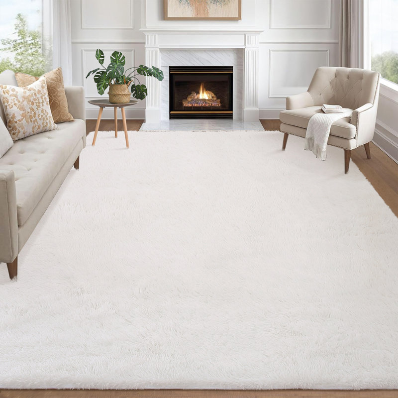 Tapis blanc en fausse fourrure à poils longs Seref, Rectangle 8 pi x 10 pi