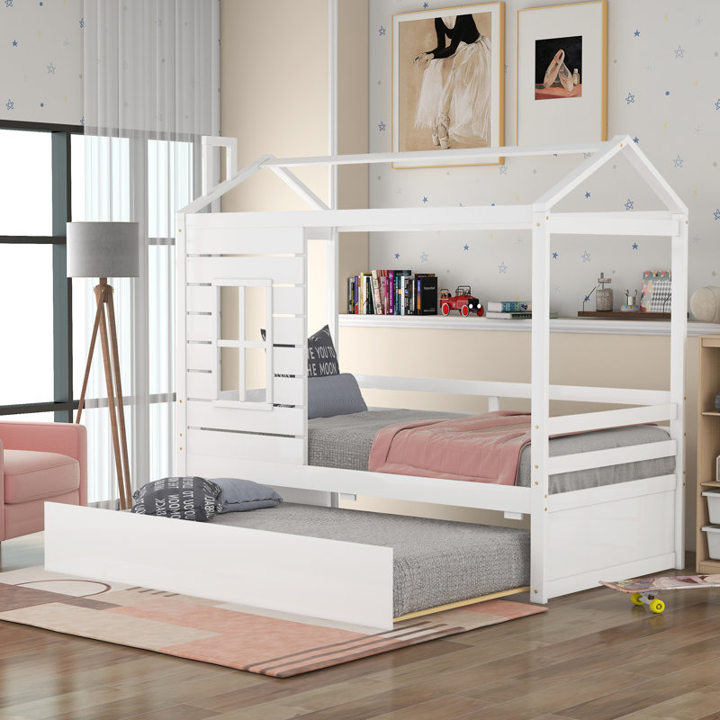Shoshoni Twin Canopy Bed with Trundle by Harper Orchard, White 