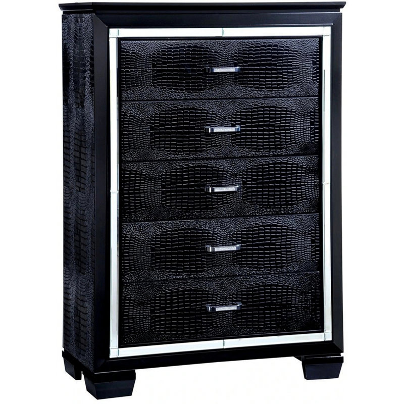 Commode en bois avec cinq tiroirs, Noir