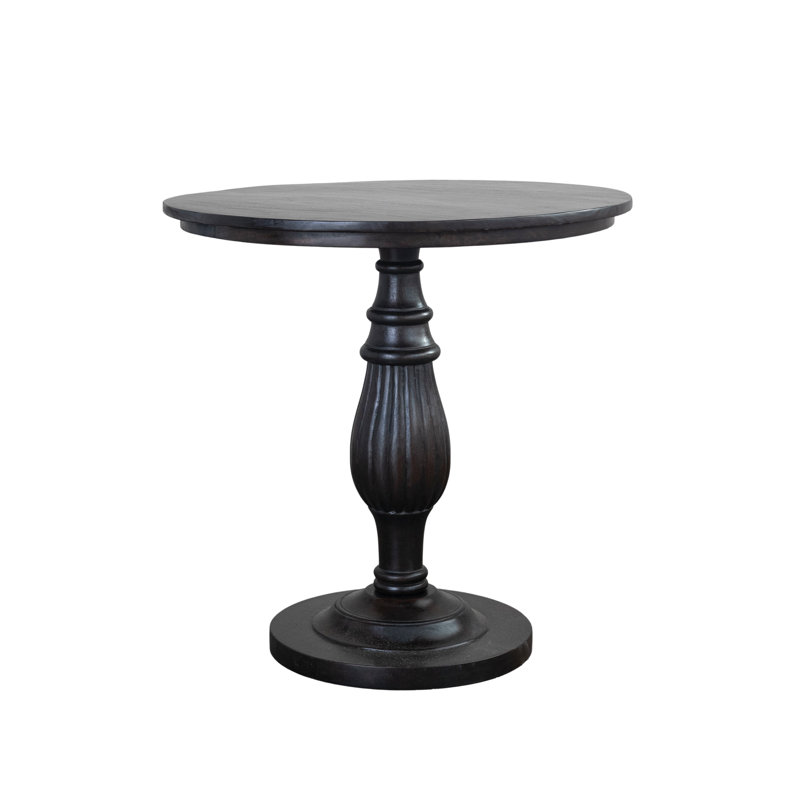 Walnut-Finished Mango Wood Table with Turned Pedestal