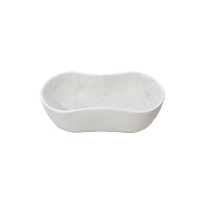 White natural marble bathroom vessel sink, semi-polished surface, natural stone, genuine marble, real marble, 23.6x14.2xh7.1 inches/600X360Xh180 mm