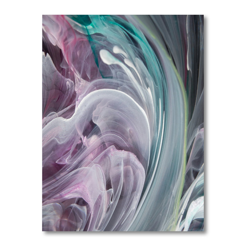 Turquoise et mauve liquide Flow Art IV - reproduction d'art moderne sur toile, Toile tendue, H 40 po x l 30 po x P 1,5 po