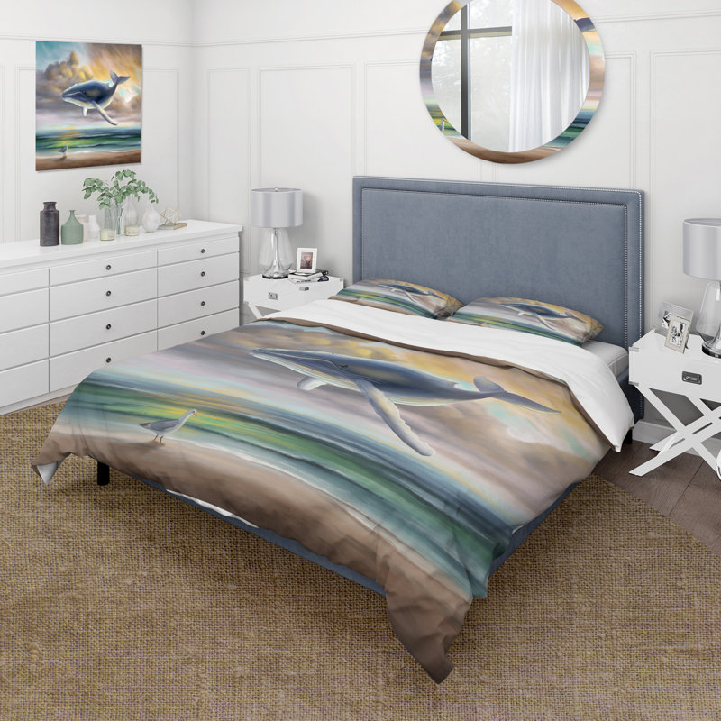 Baleine flottant dans le ciel - ensemble de housse de couette Children Art - microfibre de polyester
