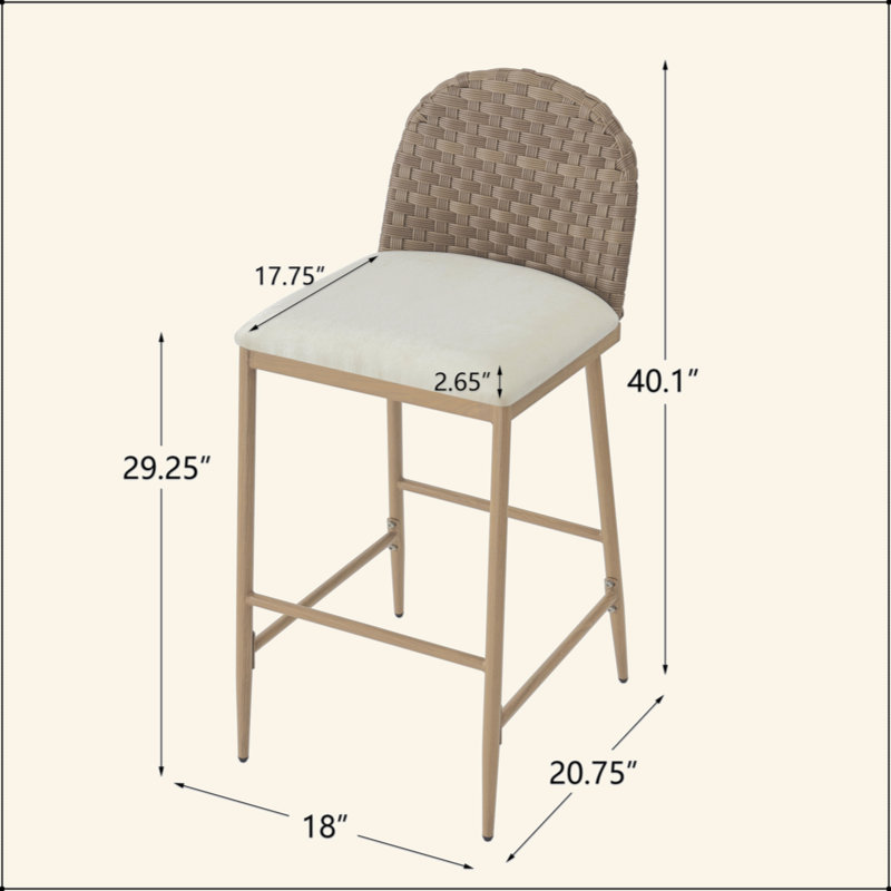 Ensemble de 2 tabourets de bar en acier inoxydable avec dossier en rotin pour la cuisine