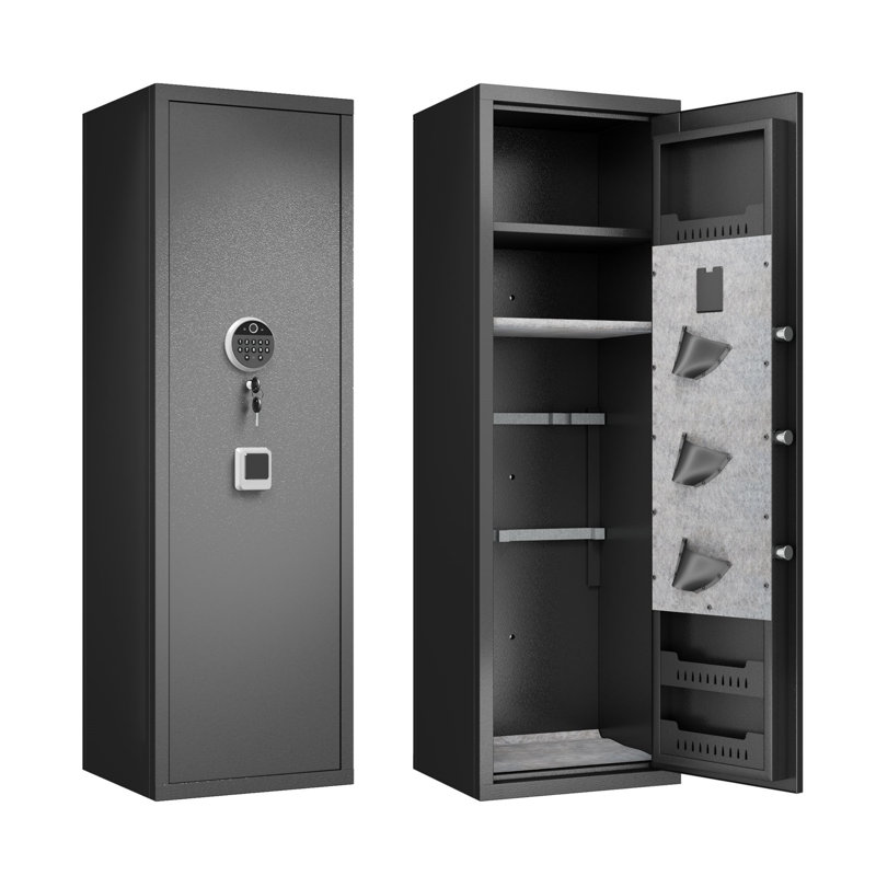 Coffre-fort noir pour carabine et pistolet, coffre-fort de sécurité électronique à empreinte digitale avec accès rapide, cloison amovible, aucun assemblage requis
