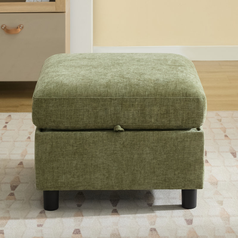 25.6” Wide Square Storage Ottoman Module For Modular Sectional Sofa, Chenille, Green Chenille