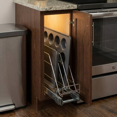 Organisateur de rangement coulissant et coulissant en acier chromé polyvalent pour batterie de cuisine et plats de cuisson Glidez
