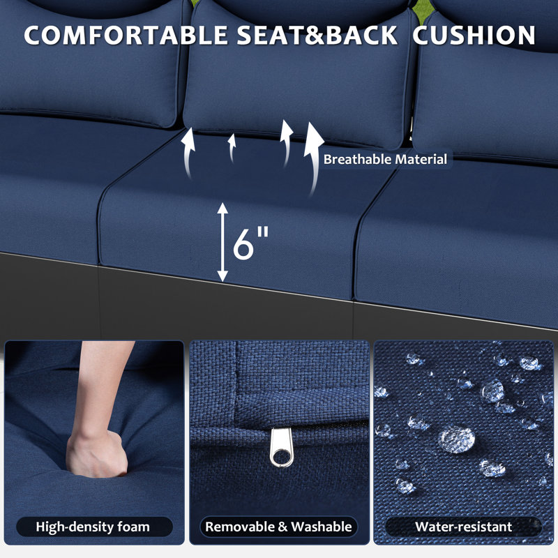 Coussin en oléfine bleu Adwin, Bleu, 4