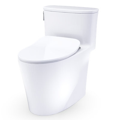 TOTO Aurora 1G One-Piece Elongated 1.0 GPF WASHLET+ and Auto Flush Ready Universal Height Toilet with CEFIONTECT and SS234 SoftClose Seat, Cotton White - MS686234CUFG#01