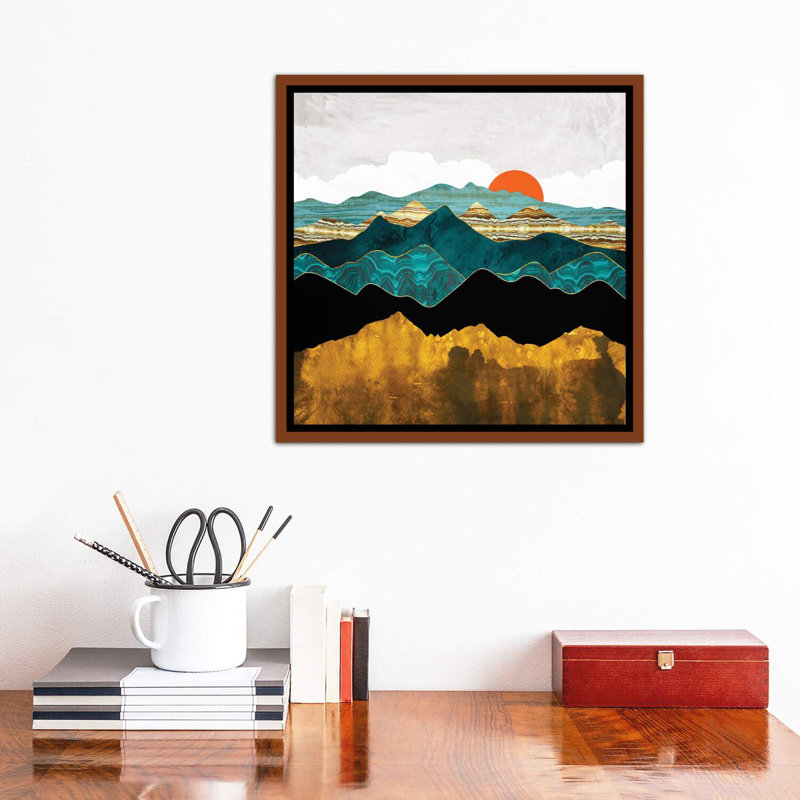 Turquoise Vista - imprimé, Cadre flottant brun, H 18 po x l 18 po x 1,5 po