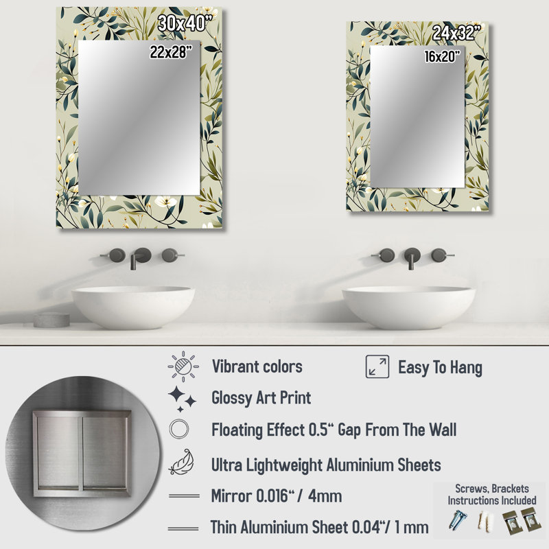 Zen Foliage - Miroir mural décoratif pour plantes, 32 po x 24 po