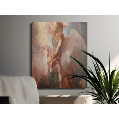 Saint Michael Canvas Wall Art, Archangel Michael Defeating , Gallery Wrapped Canvas Print, Religious Home Decor, Ready to Hang, Classic