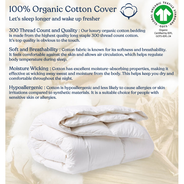 Delara Light Warmth White 100% Organic Cotton Cover & Cotton Fill