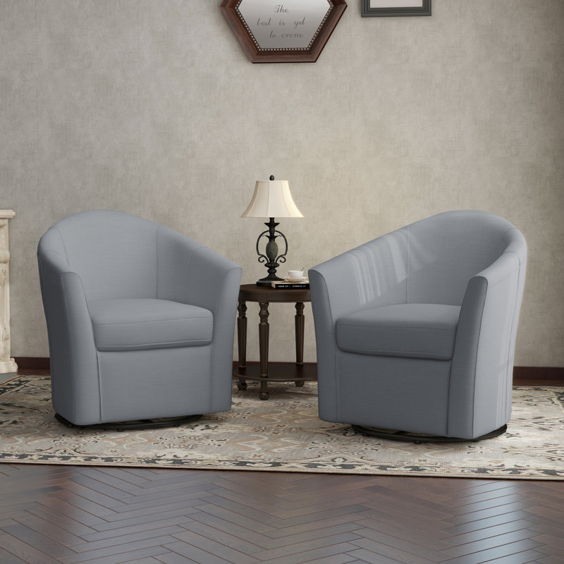 Aunna Upholstered Swivel Barrel Chair, Light Gray Linen Blend
