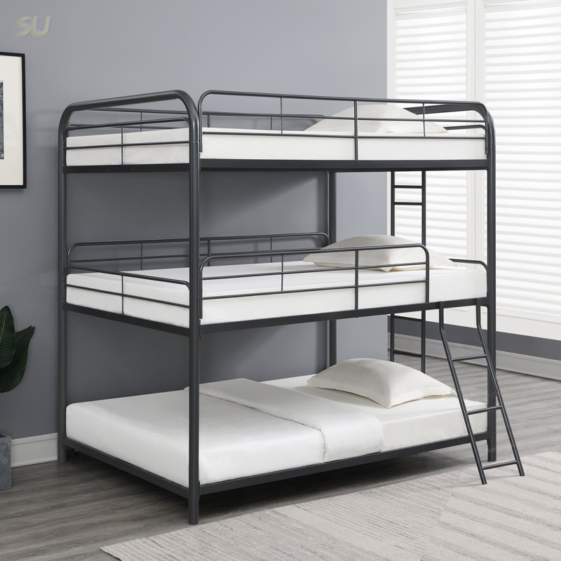 Furniture Triple Bunk Bed, FULL/FULL/FULL, Black, Bed