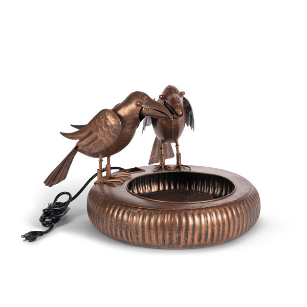 Folk Art Crows Fountain, Antiqued Copper, Antiqued Copper
