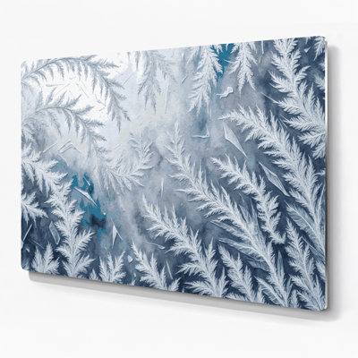 Art mural en métal gris, motifs de givre de Noël sur une fenêtre