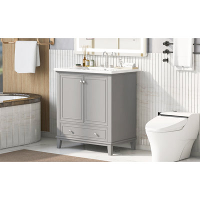 Armoire de salle de bain 30 po avec lavabo gris - Portes de meuble-lavabo et tiroir modernes