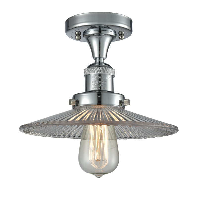 Mangan Glass Semi Flush Mount, 6 Watt Vinage LED Bulb, Polished Chrome