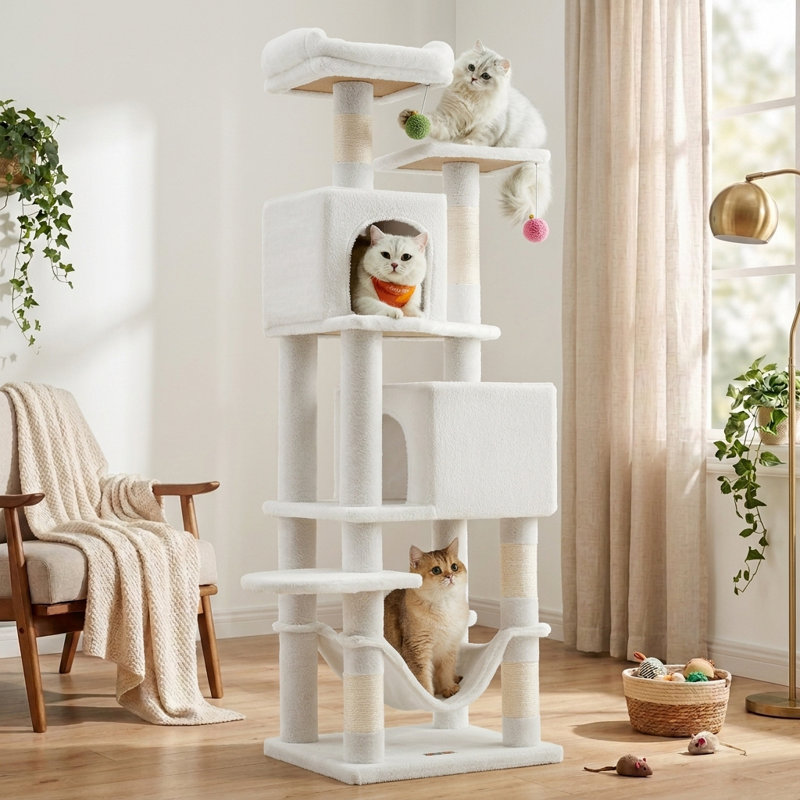 Arbre à chat 61 po H, Blanc, H 59,4 po x l 30,8 po x P 20,6 po
