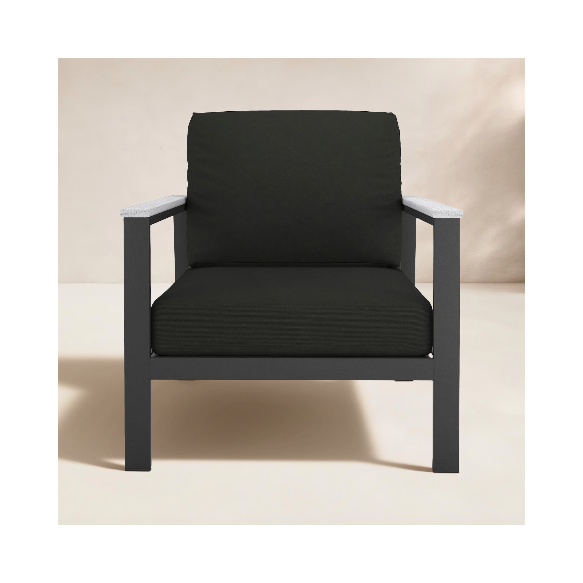 Townsend Outdoor Patio Lounge Chair with Sunbrella Cushions, White, Canvas Black Sunbrella® Canvas