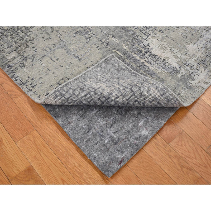 Tapis carré noué à la main 3 pi x 3 pi en laine et soie taupe 2944CCA7109A4EE1BE51FE45C8A5E8F3