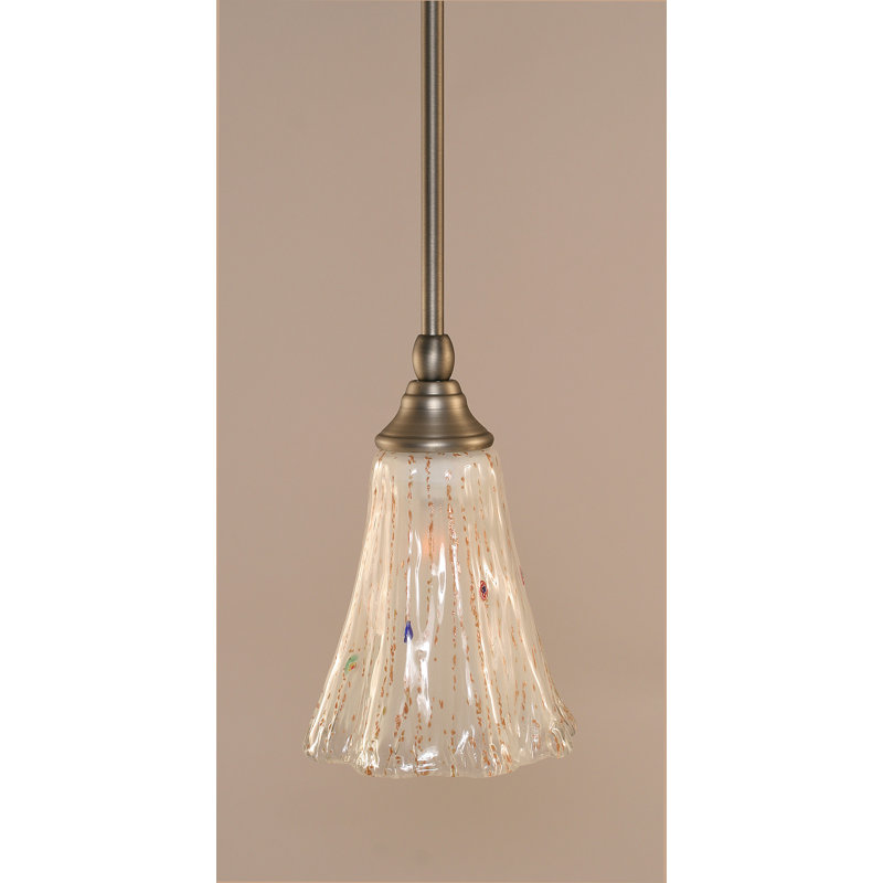 Mini-luminaire suspendu suspendu avec tige en verre cannelé de 5,5 po, Nickel brossé, Gelé