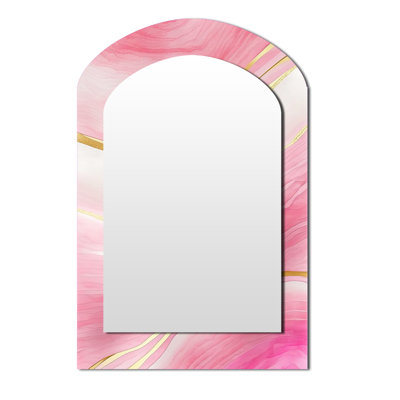 Abstract Geode Marble Waves Pink II - Marble Irregular Shape Mirror, Pink Asymmetrical Unique Wall Mirror, Printed Metal Art