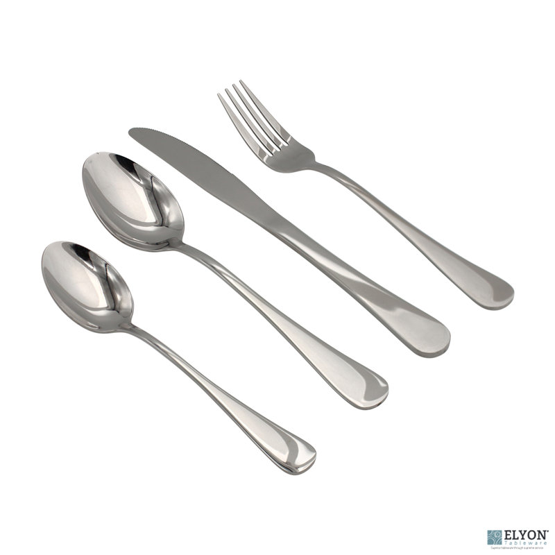 Elyon Euro 16 Piece Flatware Set Stainless Steel Service for 4, Silver