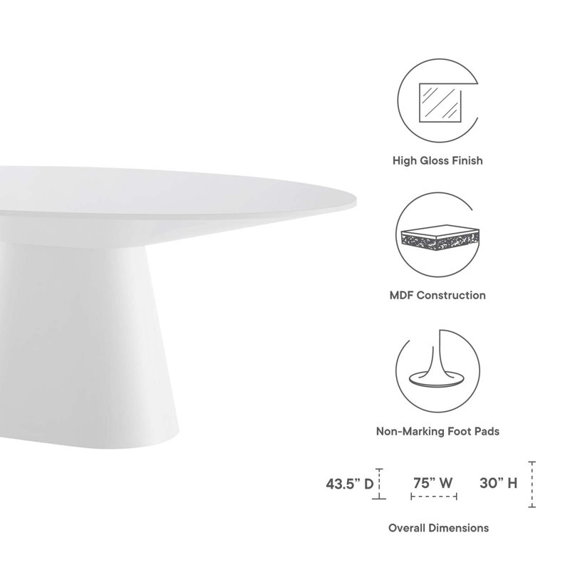 Provision 75" White MDF Oval Dining Table for Six