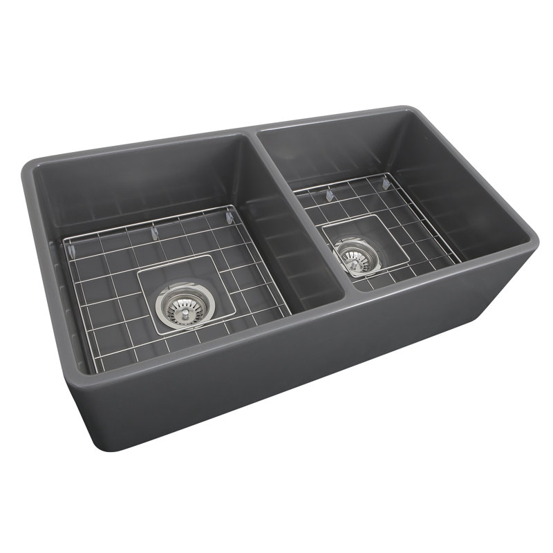 Cape 33.25'' L Double Basin Kitchen Sink, Bluff Gray
